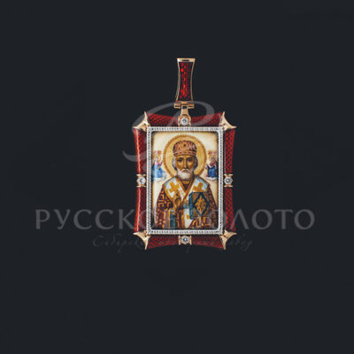 Икона из красного золота с финифтью, бриллиантами и эмалью